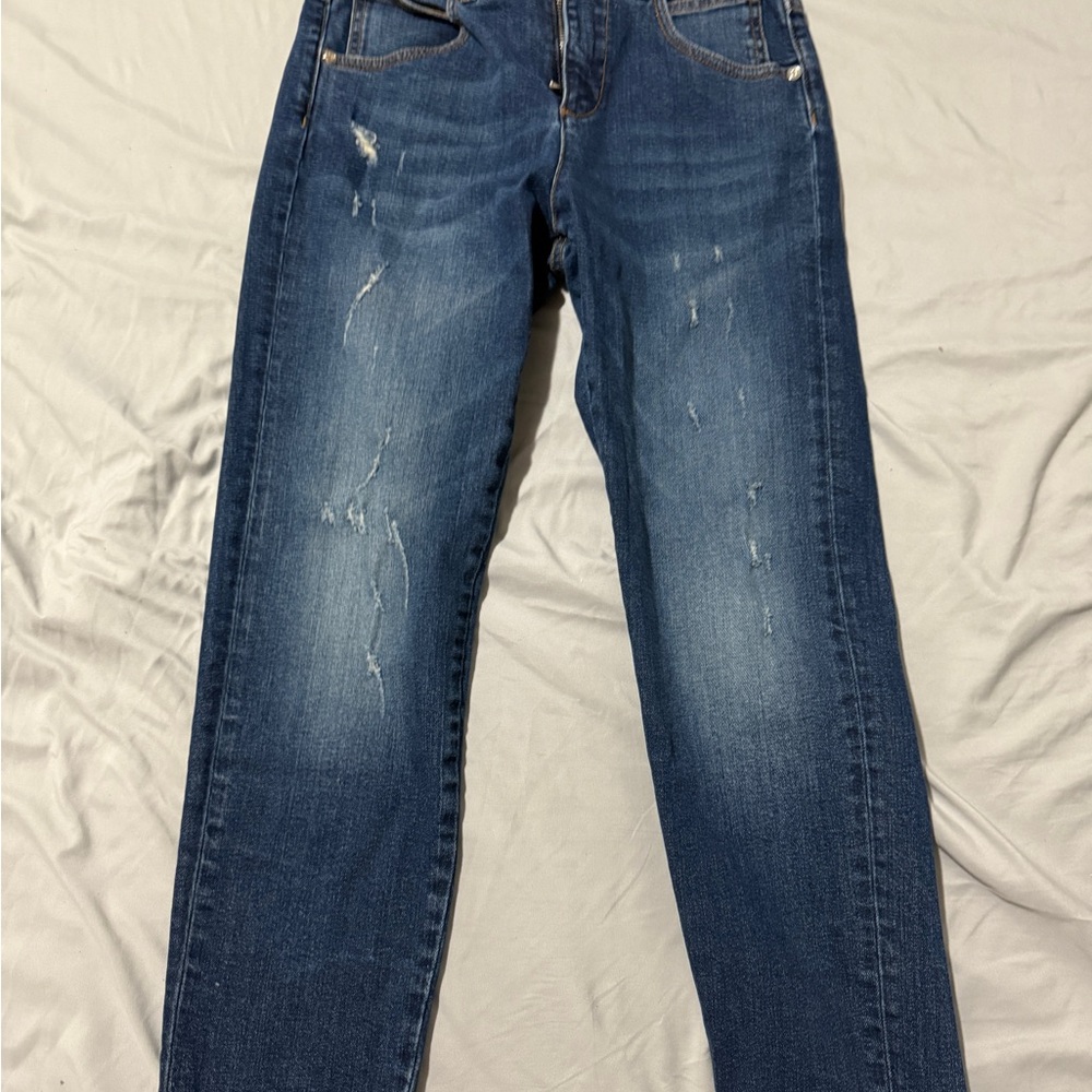 Balmain Kids Blue Slim Jeans with Distressed Details